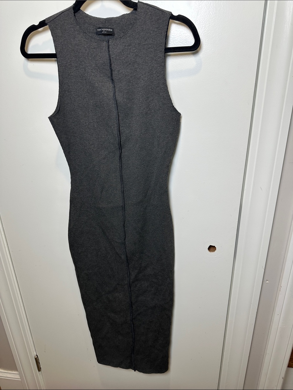 naked wardrobe Charcoal Sleeveless Ribbed Midi Dress (52)
